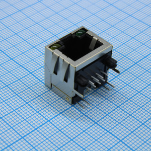TJ18-L8P8C-4, Разъем RJ-45 (гнездо) угловой c индикацией на плату