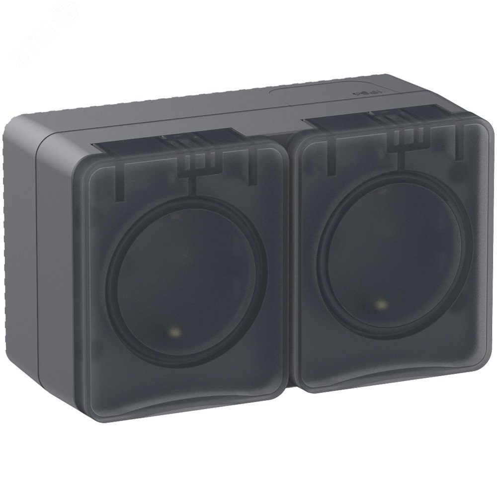 Изображение товара Розетка 2-м ОП AtlasDesign Profi54 16А IP54 250В с заземл. защ. шторки антрацит SE ATN544026