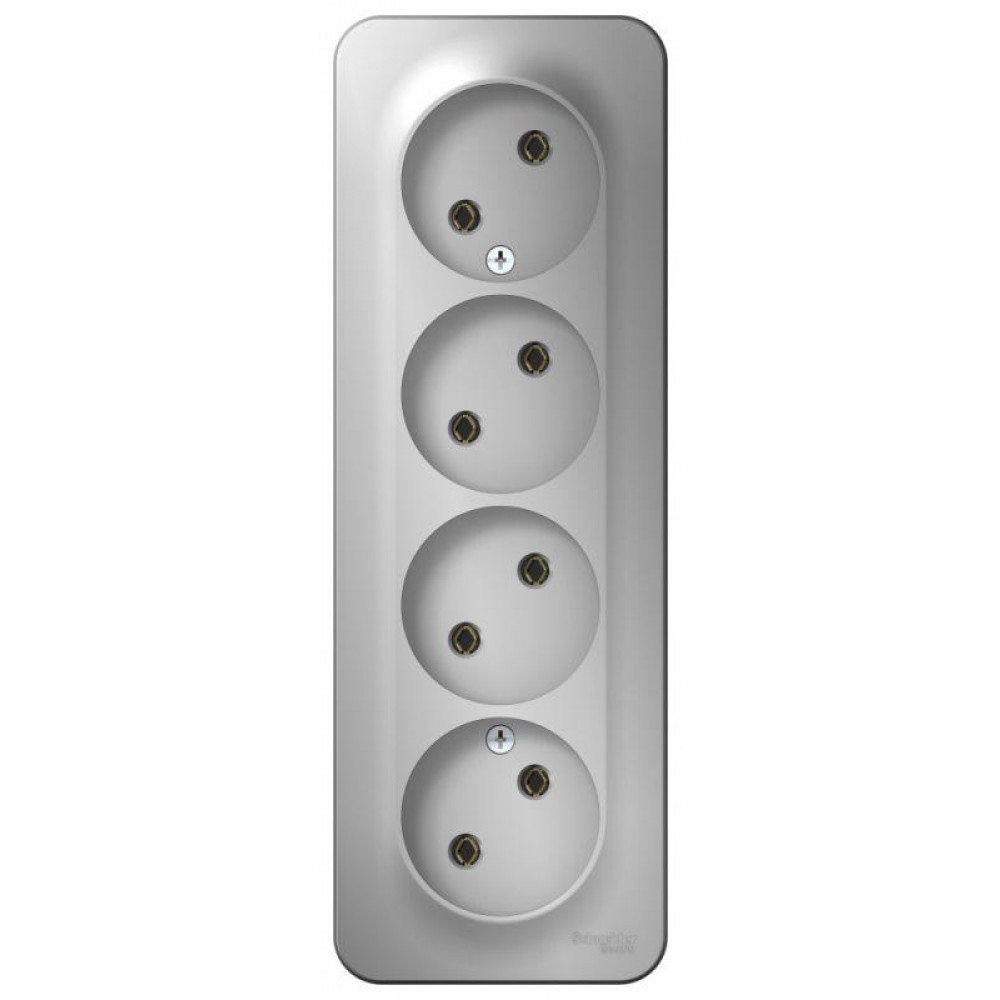 Изображение товара Розетка 4-м ОП Blanca 16А IP20 250В без заземл. без защ. шторок с изолир. пластиной алюм. SE BLNRA000413