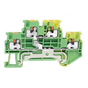 Заземляющая клемма UJ6-1.5/2-2JD, Заземляющая этажная клемма, 2 этажа, тип фиксации провода: Push-in, номинальное сечение: 1,5 мм кв., 17,5A, 500V, ширина: 3,5 мм, цвет: желто-зеленый, тип монтажа: DIN35