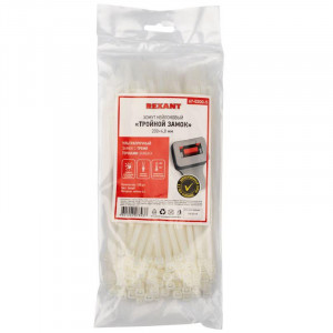 Хомут-стяжка нейлоновая с тройным замком 200x4,8мм, белая (100 шт/уп) 67-0200-5