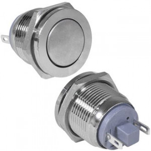 GQ19PF-10/J/N OFF-(ON), Антивандальная кнопка металлическая без фиксации, посадочная резьба М19, контакты под пайку