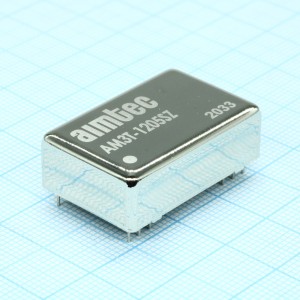 AM3T-1205SZ, DC/DC, 3Вт, вход 9…18В, выход 5В/0.6А, изоляция 1500В DC, КПД 76%, максимальная емкостная нагрузка не более 470мкФ, DIP24, 31.75x20.32x10.16мм, -40…85°C, металл
