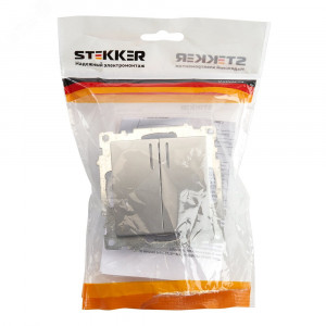 Выключатель 2-клавишный c индикатором (механизм) 250В, 10А, серия Катрин, серебро 39579