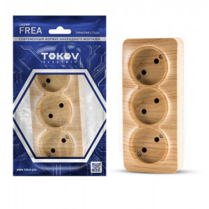 Розетка 3-м ОП Frea 16А IP20 250В без заземл. АБС-пластик сосна TKE-FR-R3-C25