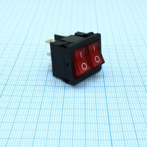 RWB-305 красный, Выключатель клавишный двойной с подсветкой ON-OFF (6c) 6А 250В