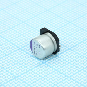 20SVPF120M, Конденсатор алюминиевый полимерный 120мкФ 20В ±20% (6.3х5.9мм) для поверхностного монтажа 0.025Ом 3200мА 5000час 105°С лента на катушке