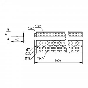 Лоток перфорированный 80х100х3000, 2,0 мм, горячеоцинкованный SPH30810HDZ