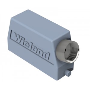 Крышка разъема 71.353.2435.2, Крышка разъема на кабель, типоразмер 24B, без уплотнителя, 1 отверстие с резьбой для кабельных вводов M32x1,5, с резьбовым удлинителем, с боковым расположением, без защелки (упоры под одну защелку), материал корпуса: алюминиевый сплав