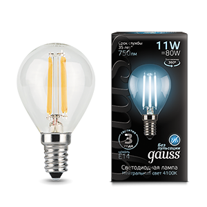 Лампа светодиодная филаментная Black Filament 11Вт P45 шар 4100К нейтр. бел. E14 830лм 105801211