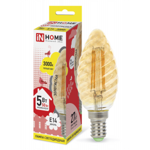 Лампа светодиодная LED-СВЕЧА ВИТАЯ-deco 5Вт 230В Е14 3000К 450Лм золотистая 4690612007199