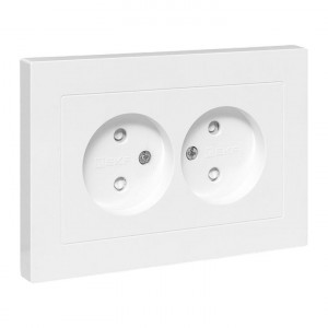 Механизм розетки двойной, 16А, без заземления, со шторками, с рамкой, белый Эпика EKF UP1-SOW-201