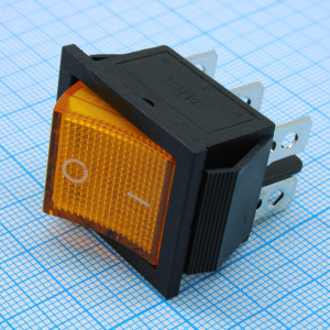 RWB-506 желтый, Выключатель клавишный с подсветкой ON-ON (6c) 15А 250В