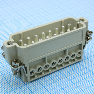 Вилочная контактная вставка DA-016-M, Вилочная контактная вставка, винтовая фиксация, 16 полюсов + PE, типоразмер 16A, 250V, 16A, сечение обслуживаемых проводников 0,75-2,5 мм кв, тип покрытия контактов: серебро