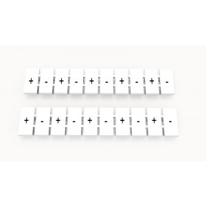 ZB5-10P-19-272Z(H), Маркировочные шильдики для клемм WS…, DC…, PC…, сечением 2,5 мм кв., центральная, 10 шильдиков, нанесенные символы: + - + - + - + - + - … с вертикальным расположением, размер шильдика: 4,55х10,7 мм, цвет белый
