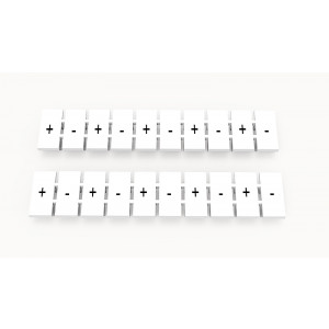 Маркировка (полоска) ZB5-10P-19-272Z(H), Кассета с маркировочными шильдиками, для клемм сечением 2,5 мм.кв., верхняя, 10 шильдиков, нанесенные символы: + - + - + - + - + - …, с вертикальным расположением, размер шильдика: 4,55 x 10,7 мм, цвет: белый
