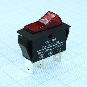 ASW-09D/R, Переключатель с подсветкой ON-OFF (20A 12В) SPST 3 вывода красный