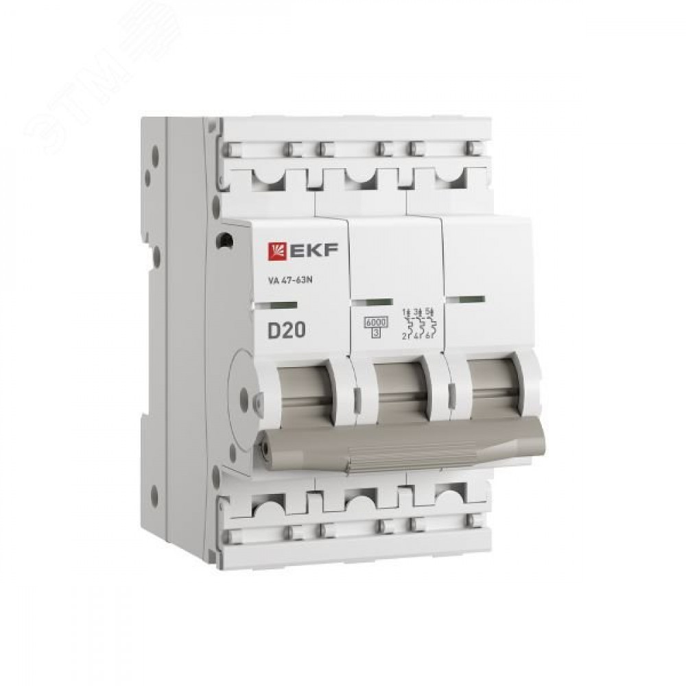 Изображение товара Автоматический выключатель 3P 20А D 6кА ВА 47-63N EKF