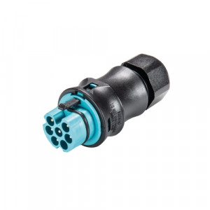 Вилочный разъем на кабель RST20I6S S1 ZR1 TB04, Вилочный разъем на кабель диаметром 6-10 мм, 6 полюсов, тип фиксации провода: винтовой, номинальные характеристики: 250/400V, 20A, цвет корпуса: черный, цвет контактной вставки: бирюзовый, серия RST Classic