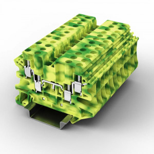 Заземляющая клемма UUK-4/2-2PE, Заземляющая клемма, 4 точки подключения, тип фиксации провода: винтовой, номинальное сечение: 4 мм кв., 500V, ширина: 6,2 мм, цвет: желто-зеленый, тип монтажа: DIN35