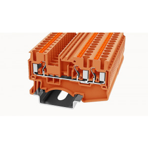 Проходная клемма DS2.5-TW-01P-15-00Z(H), Проходная клемма, 3 точки подключения, тип фиксации провода: Push-in, номинальное сечение: 2.5 мм кв., 24A, 800V, ширина: 5,2 мм, цвет: оранжевый, тип монтажа: DIN35, втычная перемычка,