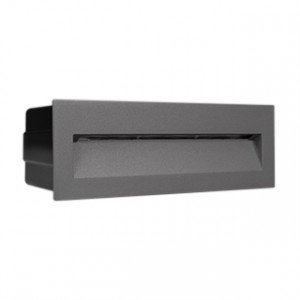Светильник LTD-TRAIL-S226x76-8W Warm3000 (GR, 65 deg, 230V) 029964, Светодиодный встраиваемый прямоугольный светильник для стен, лестниц, 8Вт. Цвет ТЕПЛЫЙ БЕЛЫЙ 3000K, св.поток 330лм, CRI(Ra)>80, угол 65°, асимметричный свет. Размер 226x76x54мм (закладная часть 214x69x70мм). Влагозащищенный корпус IP65, алюминий серый