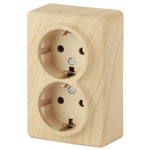 11-2205-11 Розетка 2х2P+E Schuko, 16A-250В, IP20, ОУ, Эксперт, сосна (12/120/1920) Б0020693