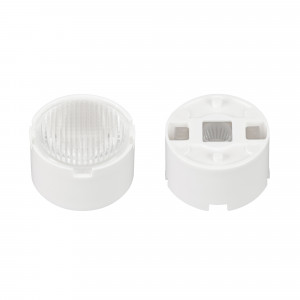 Линза ARL-PM585-U1555-D20xH12-HW 032886, Одиночная линза со съемным холдером белого цвета для светодиодов SMD: 2525, 2835, 3030, 3535, 5050. Угол обзора: вертикальный 15°, горизонтальный 55°, прозрачная микропризма. Материал PMMA. Диаметр 19.5 мм, высота 11.76 мм.