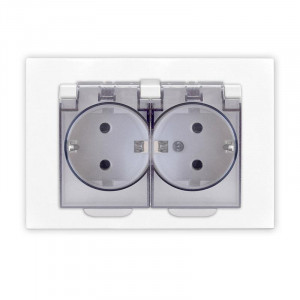 Розетка 2-м СП Афина 16А IP20 с заземл. c прозрачной крышкой в сборе бел. A0031