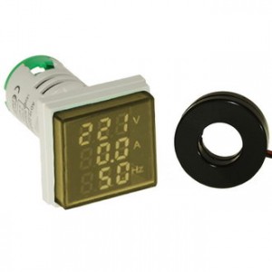 DMS-302, Цифровой LED многофункциональный измеритель AC 60-500В/2-100А/0-99Гц, AD16-22VAHZS, желтый, установка на панель в отв d=22мм