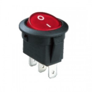 RK2-13 1X1N B/R"0-", Выключатель клавишный ON-OFF с подсветкой цвет корпуса (черный) цвет кнопки (красный)