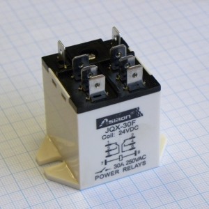 JQX-30F/2Z-24VDC, реле, 2 переключающих контакта 250В 30А, катушка 24В постоянного напряжения