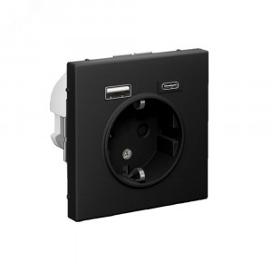 ARTGALLERY розетка 16А с 2 USB A+C, 5В/2,4А/3,0А, 2х5В/1,5А, механизм, карбон GAL001032