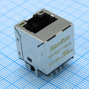 HY951180A, Разъем RJ-45 (гнездо) угловой c индикацией на плату