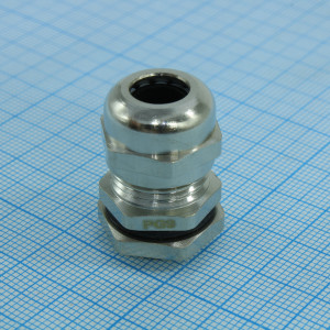 Кабельный ввод PG-09M, Кабельный ввод, PG9, диапазон зажимаемых проводников: 4 - 8 мм, SW 19 мм, IP68, материал: латунь, покрытие: никель