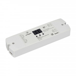 Выключатель SMART-SWITCH-DMX-SUF (230V, 5A) 033004, DMX-выключатель для любых видов нагрузки AC 230V, в том числе и гибкого неона. Напряжение питания AC 100-240V, максимальный ток нагрузки 5А, максимальная мощность при AC 230V - 1150W. DMX адрес задается кнопками на корпусе, цифровой дисплей. Габариты 170x
