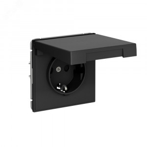 ARTGALLERY РОЗЕТКА с заз.со шт.с крышк, 16А, IP44,  механизм, быстрозажимные клеммы, карбон GAL441046S