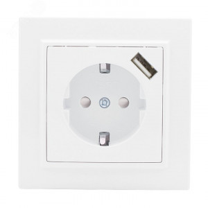 Розетка 1-м СП Минск 16А IP20 с заземл. защ. шторки с заряд. устройством USB 1А бел. ERR16-028-100-USB
