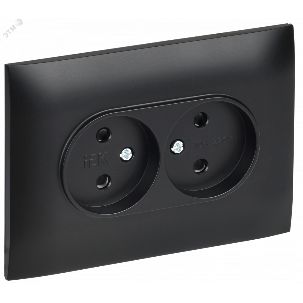 Изображение товара Розетка 2-местная без заземления с защитными шторками 10А IEK SK-R09Bl черная