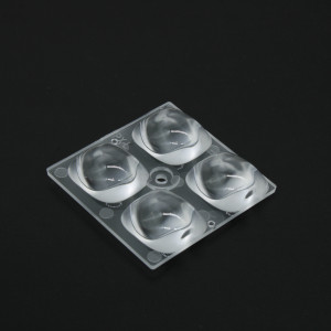 ARX50D4LED5050PX-L, Групповая квадратная линза 2x2 на 4 светодиода 5050/3030 эфф=93% пешеходная ассиметр. диаграмма (левая сторона), 50x50мм H:9,76мм, PMMA