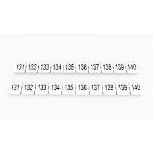 Маркировка (в кассетах) ZB10-10P-19-286Z(H), Кассета с маркировочными шильдиками, для клемм сечением 10 мм.кв., верхняя, 10 шильдиков, нанесенные символы: 131...140, с вертикальным расположением, размер шильдика: 9,3 x 10,7 мм, цвет: белый