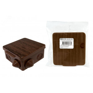 Распаячная коробка ОП 80х80х50мм, крышка, "ЭКО" (венге), IP54, 7вх. инд. штрихкод SQ1401-0612