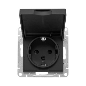 Механизм розетки, 16А, IP44, с заземлением, со шторками, c крышкой, ч-рный Эпика EKF UP1-SOB-111-44