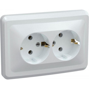Розетка 2-м СП Вега РС12-3-ВБ с заземл. контактом без защ. шторок 16А бел. ERV21-K01-16-DM