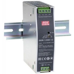 DDR-120A-48, DC-DC, 100.8Вт, вход 9…18В DC, выход 48В/2.5А, изоляция 4000В DC, в кожухе на DIN-рейку, 32х125.2х102мм, -40...+70°С