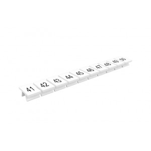 Маркировка (полоска) 306801/41...50, Маркировочные шильдики, для клемм сечением 4 мм.кв., боковая / верхняя, 10 шильдиков, нанесенные символы: 41...50, с горизонтальным расположением, размер шильдика: 6,3 x 10,6 мм, цвет: белый