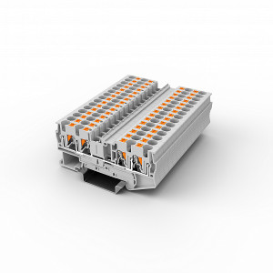 Проходная клемма UPT-4/2-2-GY, Проходная клемма, 4 точки подключения, тип фиксации провода: Push-in, номинальное сечение: 4 мм кв., 32A, 800V, ширина: 6,2 мм, цвет: серый, тип монтажа: DIN35