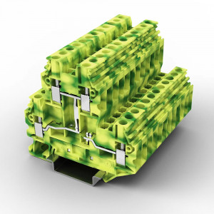 Заземляющая клемма UUT-4/2PE, Заземляющая этажная клемма, 2 этажа, тип фиксации провода: винтовой, номинальное сечение: 4 мм кв., ширина: 6,2 мм, цвет: желто-зеленый, тип монтажа: DIN35