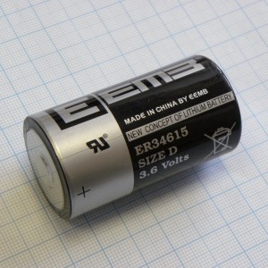 ER34615 3.6V, Li, SOCl2 батарея типоразмера D, 3.6 В, 19 Ач, стандартная форма, -55...85 °C
