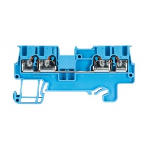 Проходная клемма WTP 1,5 D2/2 BL, Проходная клемма, 4 точки подключения, тип фиксации провода: Push-in, номинальное сечение: 1.5 мм кв., 17,5A, 500V, ширина: 3,5 мм, цвет: синий, тип монтажа: DIN35